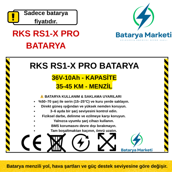 RKS RS1-X PRO Elektrikli Bisiklet Bataryası 36V 10Ah – BataryaDeposu