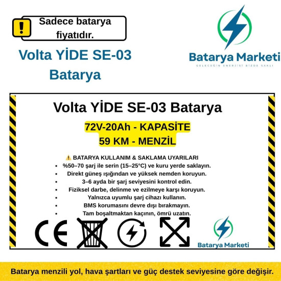 Volta YİDE SE-03 Elektrikli Scooter Bataryası 72V 20Ah – BataryaDeposu