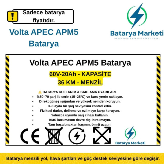 Volta APEC APM5 Elektrikli Motor Bataryası 60V 20Ah – BataryaDeposu