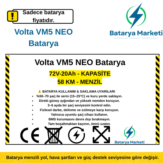 Volta VM5 NEO Elektrikli Motor Bataryası 72V 20Ah – BataryaDeposu